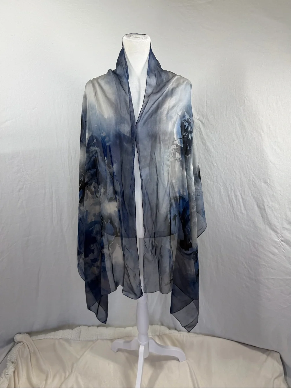 Brooks Brothers Vintage Sheer Navy and Gray Floral Silk Scarf